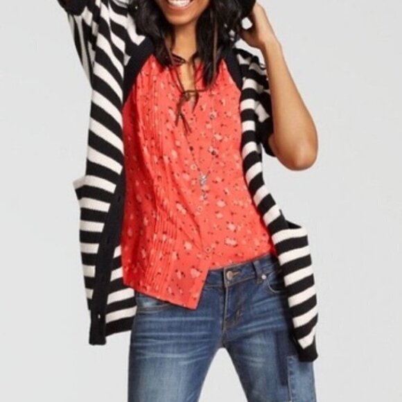CABI Striped Short Sleeve Cotton Whistle Cardigan Size S - Picture 1 of 11